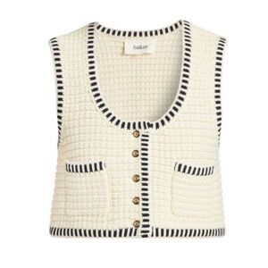 Ba&sh Ivory and Navy Buttoned Vest